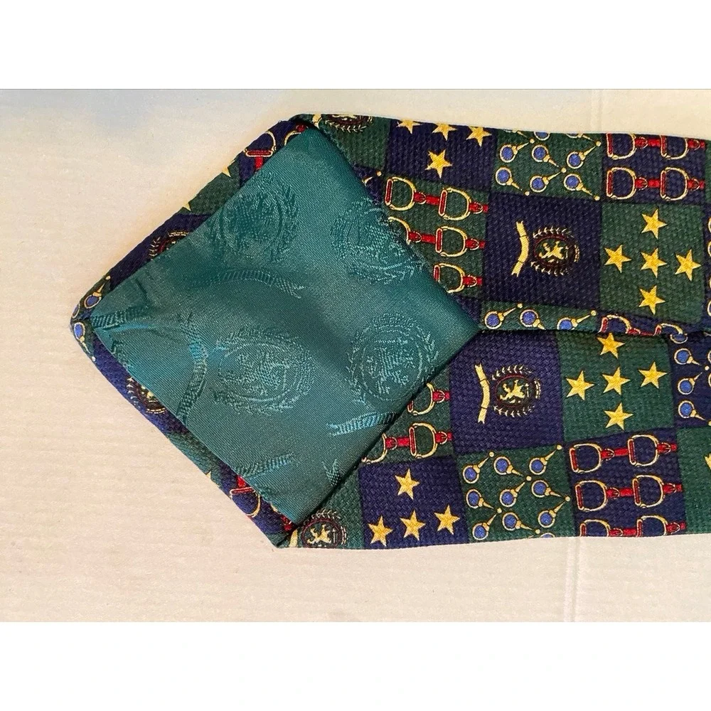 Tommy Hilfiger Mens Silk Tie Navy Green Equestrian Crest Stars Made in USA